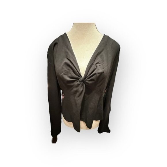 EUC Women’s H&M Black Gathered Front V Neck Top XL - Picture 3 of 8